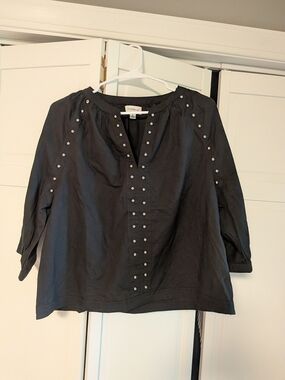 Evereve Black Stud-Trim Peasant Top